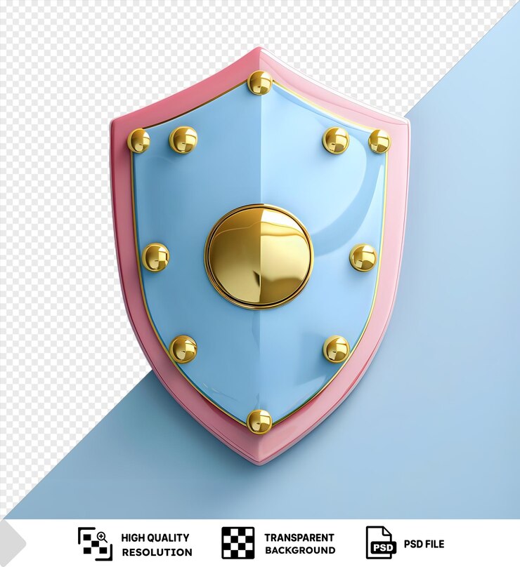 PSD escudo de dibujos animados de fondo transparente en una pared azul