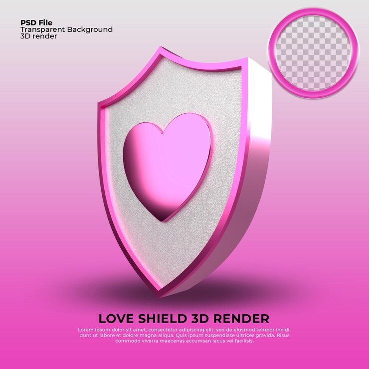 PSD escudo do amor 3d cor rosa