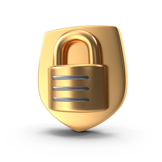 Escudo dorado con un candado símbolo de seguridad y protección