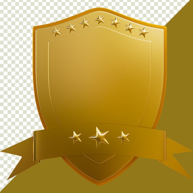 Escudo dourado com estrelas e fita isoladas em fundo transparente