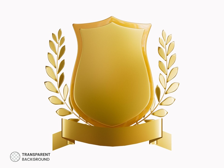 PSD escudo dourado com ícone de louros de ouro 3d render ilustração
