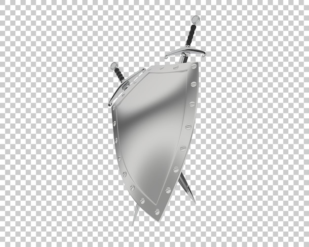 Escudo con espadas aisladas en un fondo transparente Ilustración de renderización 3D