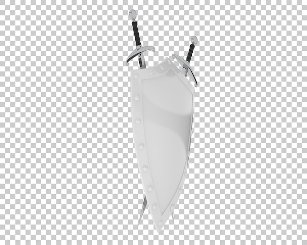 Escudo con espadas aisladas en un fondo transparente Ilustración de renderización 3D
