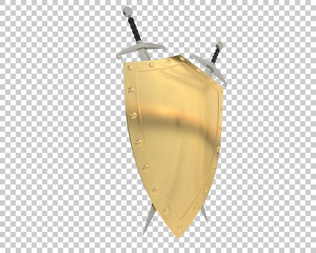 Escudo con espadas aisladas en un fondo transparente Ilustración de renderización 3D