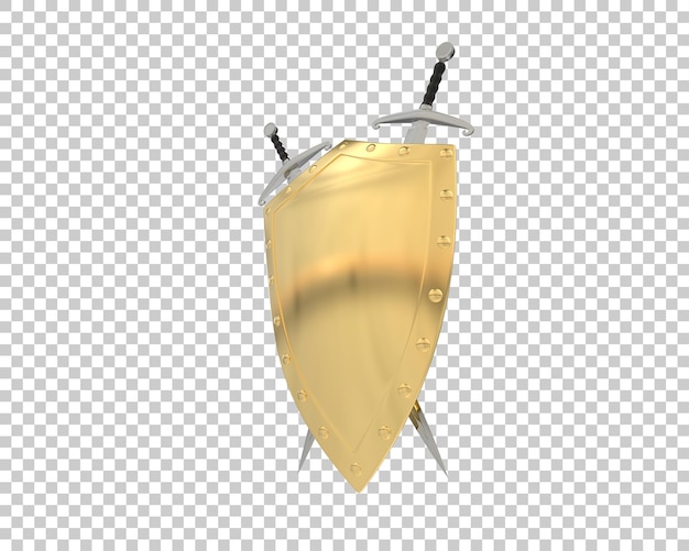 Escudo con espadas aisladas en un fondo transparente Ilustración de renderización 3D