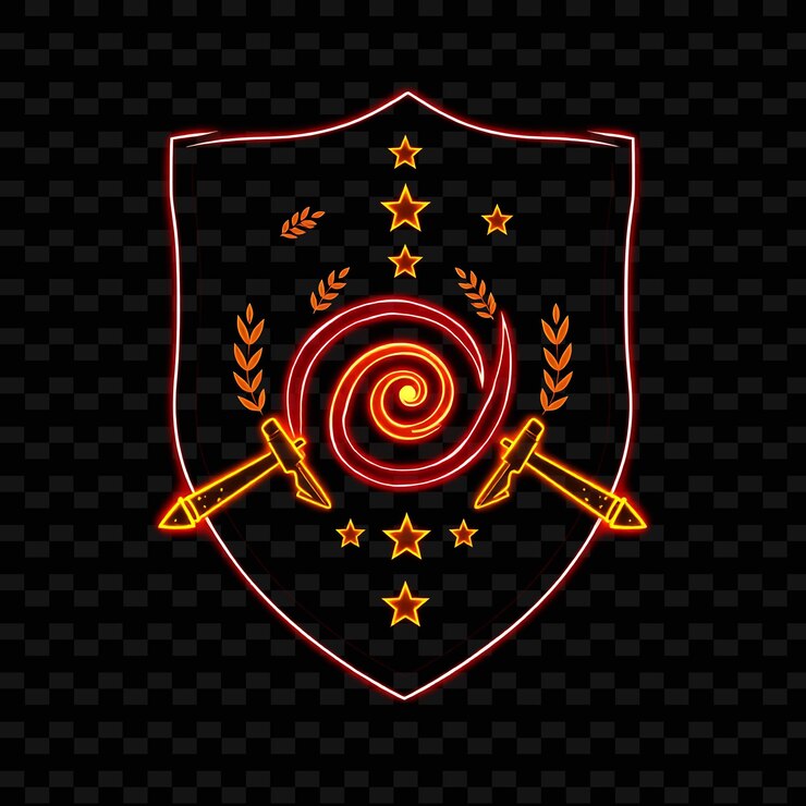 PSD un escudo con un letrero de neón rojo en él
