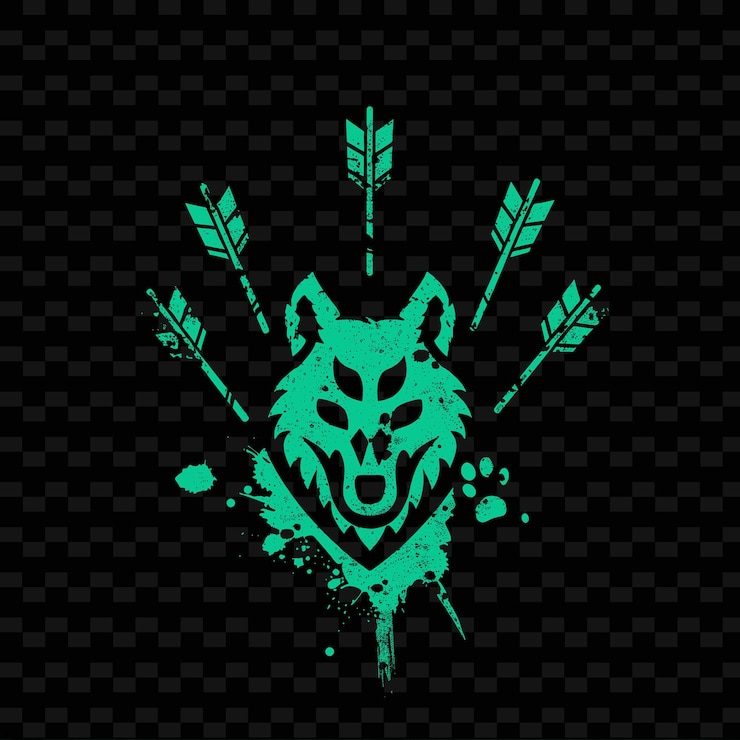 PSD el escudo de la liga de cazadores primarios con flechas e impresiones de patas para diseños vectoriales tribales creativos
