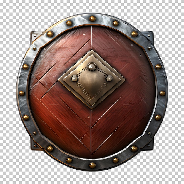 PSD escudo de madera medieval aislado sobre fondo transparente