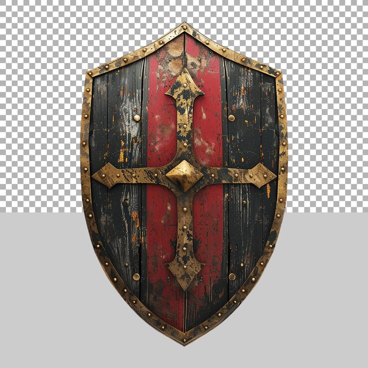 PSD escudo de protección de guerra del ejército en fondo transparente generado por ai
