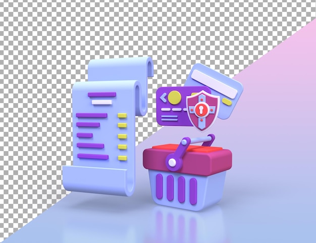 Escudo de protección con la ilustración del concepto de seguridad de compras en línea para el concepto de idea de negocio background3drender