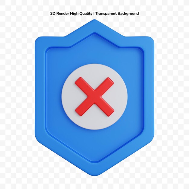 Escudo de renderizado 3d con cruz de icono aislado Escudo de renderizado 3d azul con cruz de icono aislado