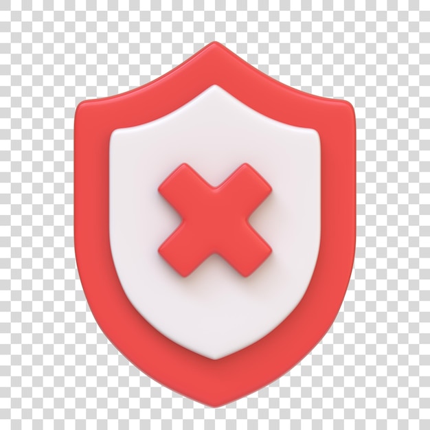 PSD escudo rojo y blanco con una cruz prominente aislada en un fondo blanco signo y símbolo de icono 3d