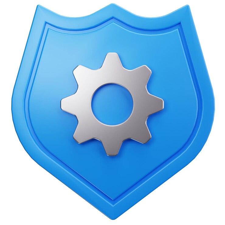 PSD escudo de seguridad con icono de engranaje