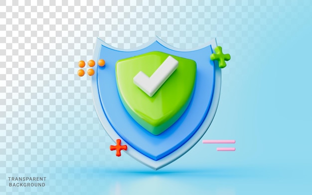 escudo de seguridad marca de verificación ilustración 3d método de pago seguro servicio en línea protección antivirus