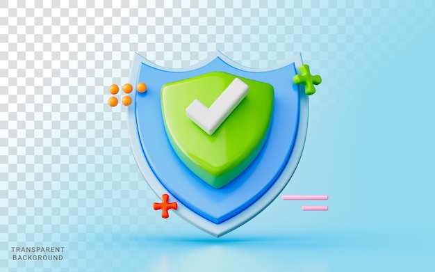 PSD escudo de seguridad marca de verificación ilustración 3d método de pago seguro servicio en línea protección antivirus