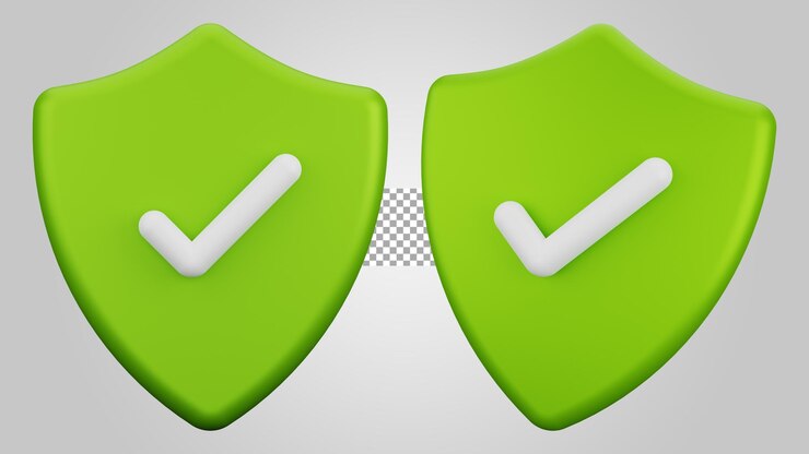 PSD escudo con signo de aprobación sobre fondo transparente 3d render