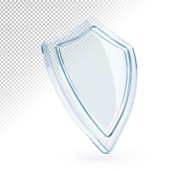 Escudo transparente de vidro renderização 3d Conceito de segurança e proteção Maquete do painel de vidro azul em branco de acrílico ou plexiglass com reflexo isolado na vista lateral de fundo branco