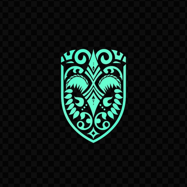 Escudo verde com um padrão de um símbolo de um escudo sobre um fundo preto