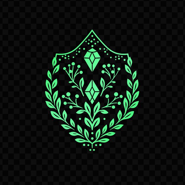 PSD escudo verde com um padrão floral verde sobre um fundo preto