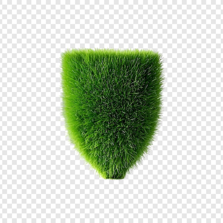 PSD un escudo verde de hierba se muestra en un fondo transparente