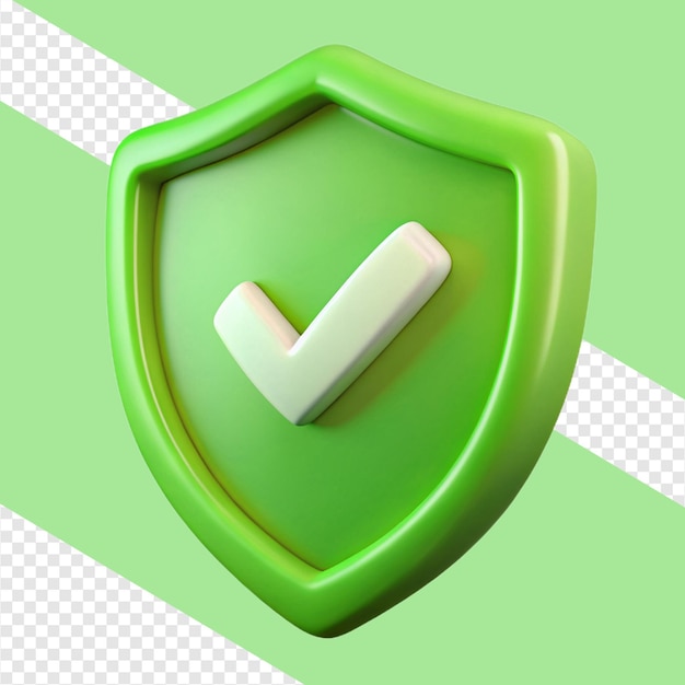 Escudo verde con marca de comprobación que simboliza seguridad y protección