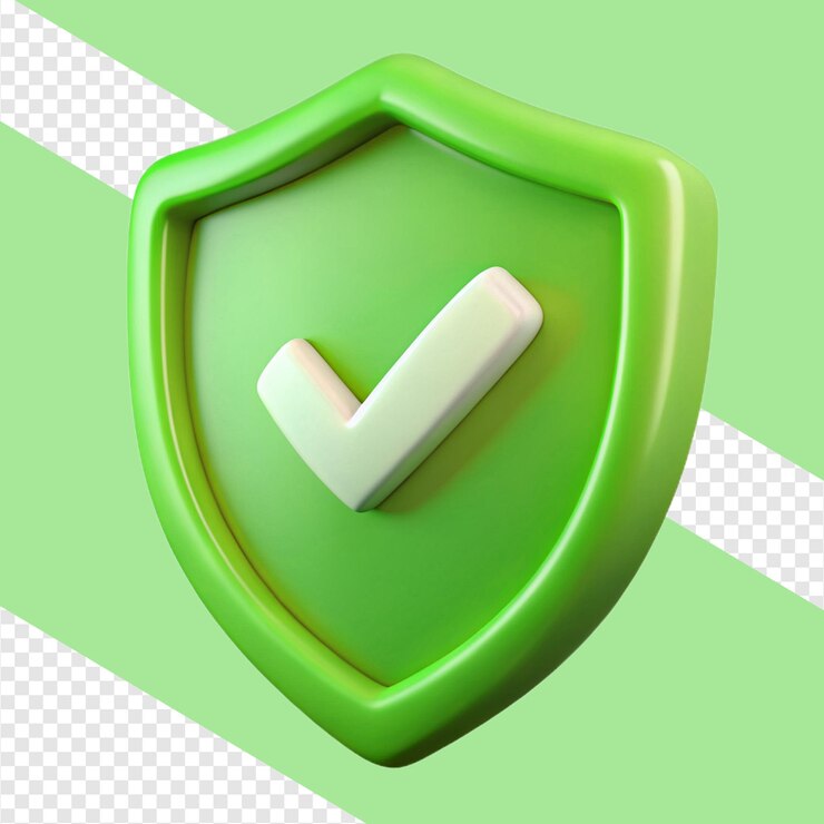 PSD escudo verde con marca de comprobación que simboliza seguridad y protección