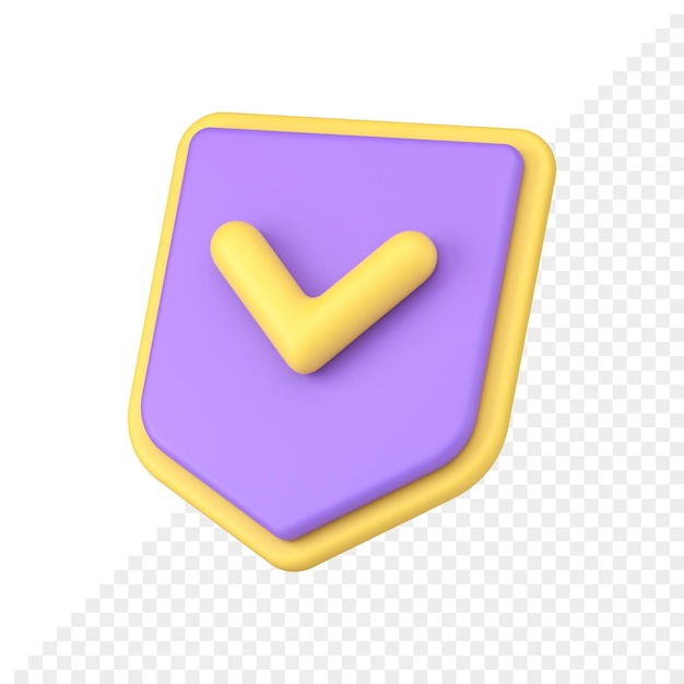 Escudo de verificación púrpura hecho marca de verificación control de seguridad de la información icono isométrico 3d
