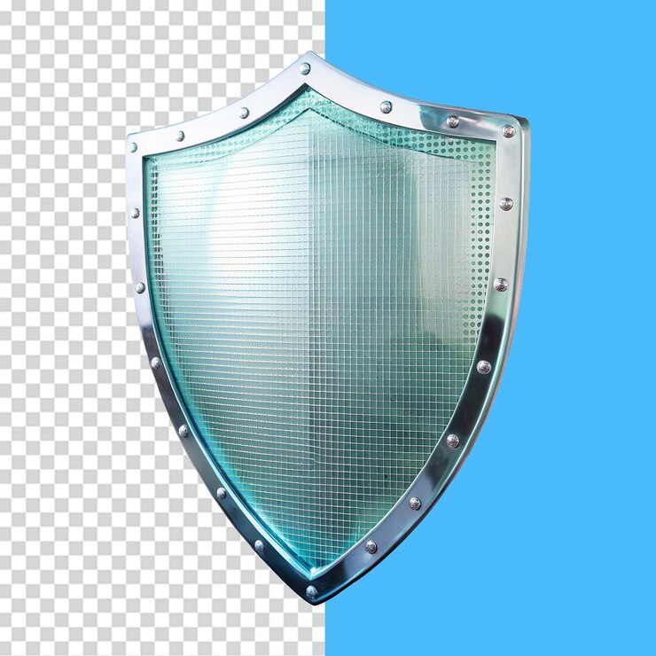 PSD escudo de vidrio aislado sobre un fondo transparente