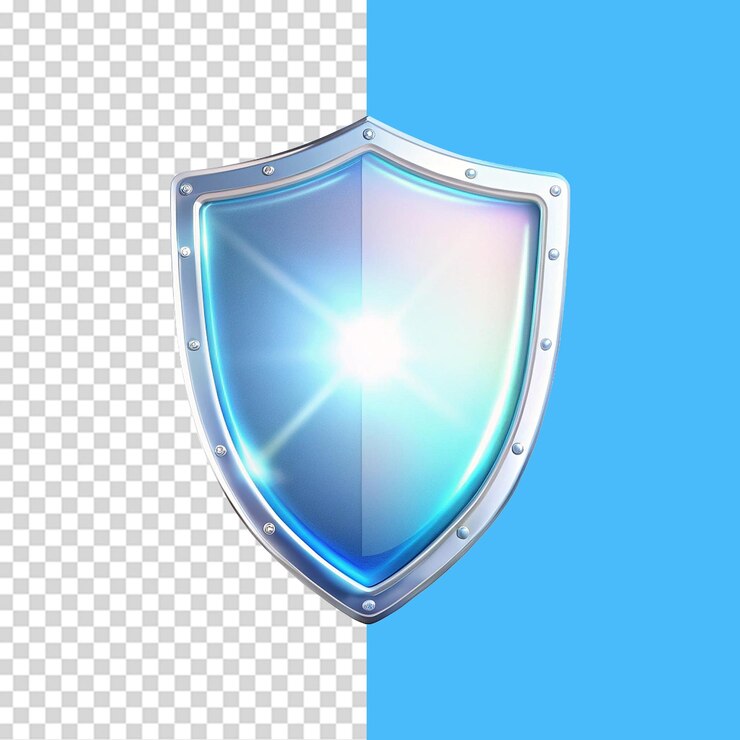 PSD escudo de vidrio aislado sobre un fondo transparente