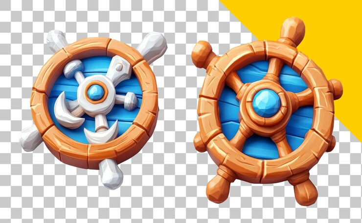 PSD escudos coloridos con diseño de ancla y rueda de barco