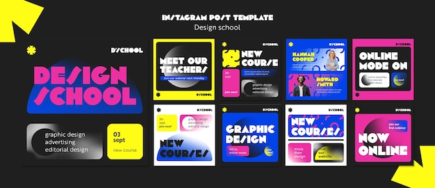 PSD escuela de diseño gráfico y clases colección de publicaciones de instagram