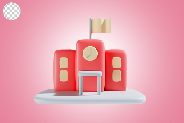 escuela regreso a la escuela icono 3d render con tema rojo