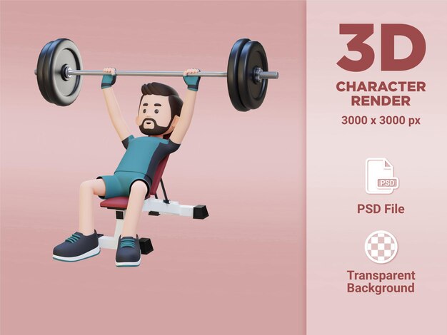 Esculpir la parte superior del cuerpo del personaje deportivo 3D con entrenamiento de prensa de banco inclinado