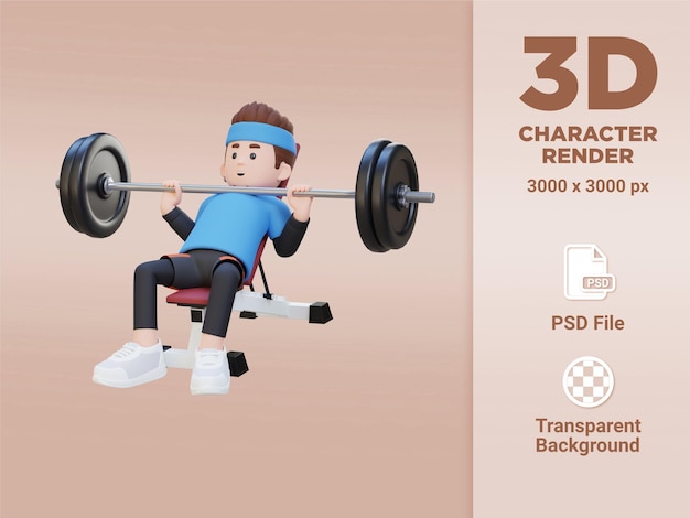 Esculpir la parte superior del cuerpo del personaje deportivo 3d con entrenamiento de prensa de banco inclinado