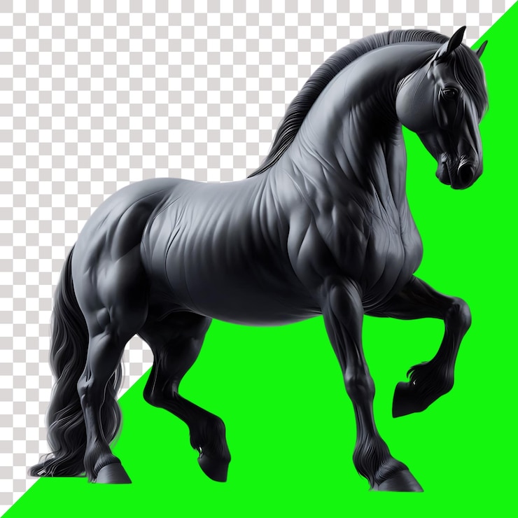 PSD escultura de caballo negro con fondo transparente