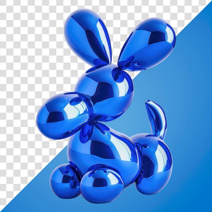PSD escultura de cão de balão azul brilhante