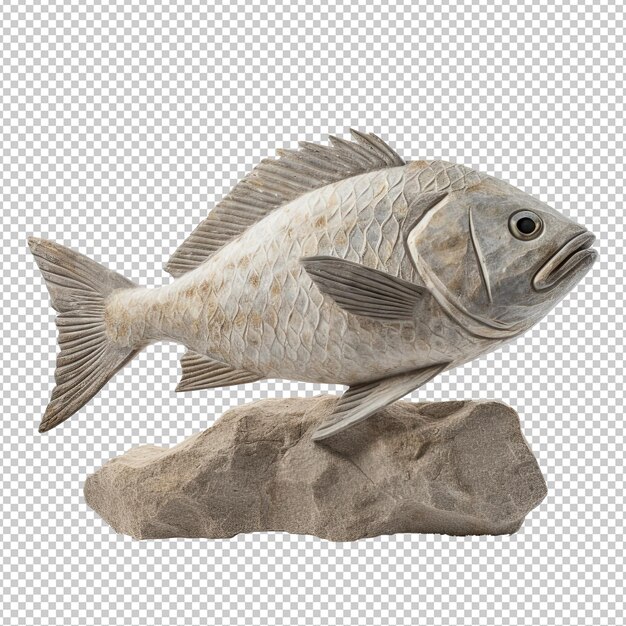 PSD escultura de pedra de um peixe snapper isolado em fundo branco