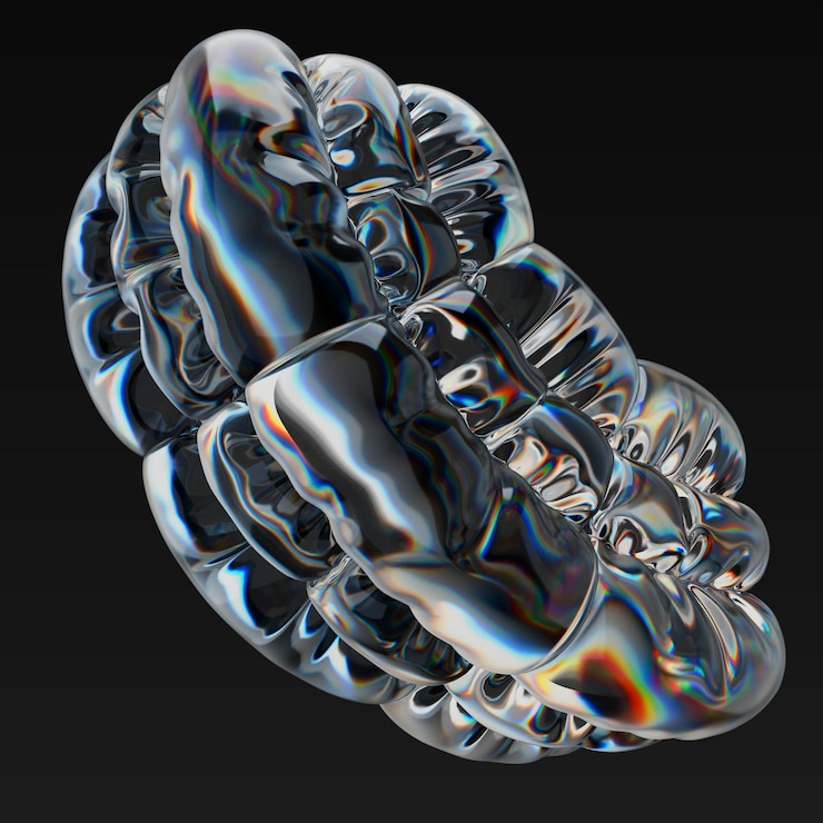 PSD escultura de vidro 3d abstrata com efeitos de luz irisescente
