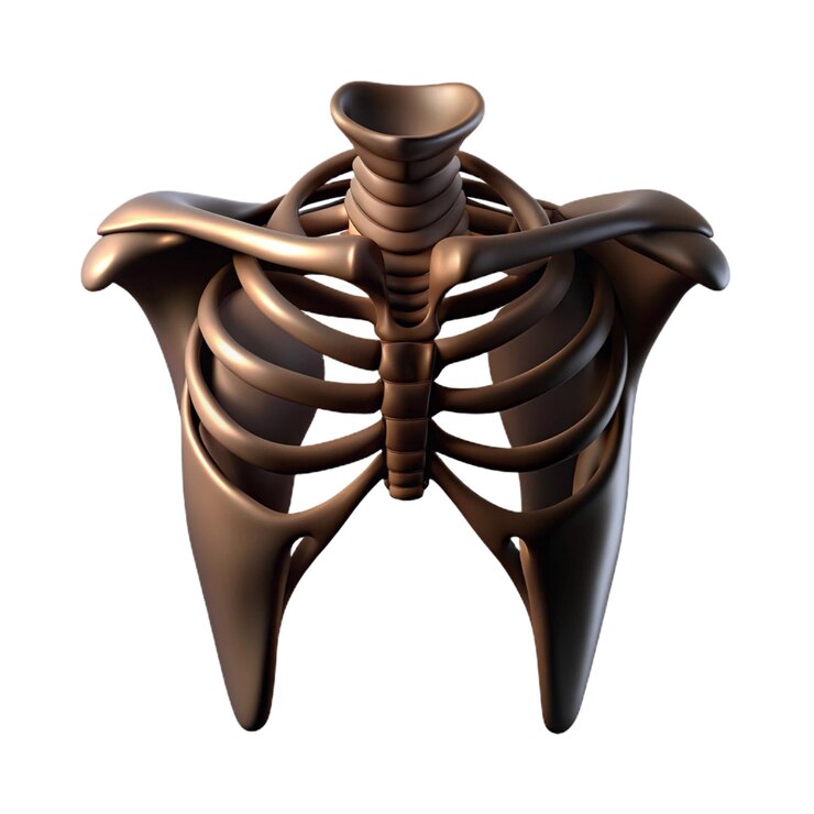 PSD una escultura de un esqueleto humano con un cuerpo y brazos de metal