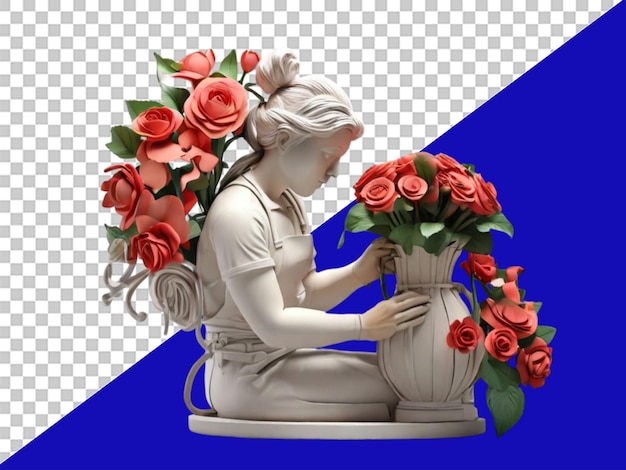 Escultura florista en 3d sobre un fondo transparente