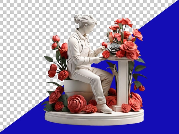 Escultura florista en 3d sobre un fondo transparente