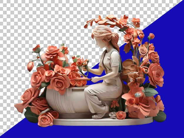 Escultura florista en 3d sobre un fondo transparente