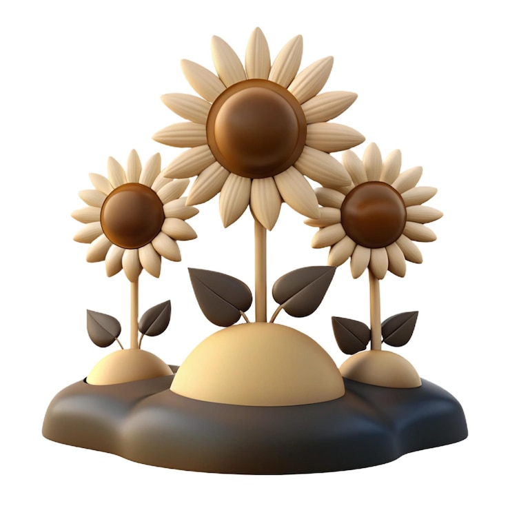 PSD una escultura de girasoles y una planta con girasoles en ella