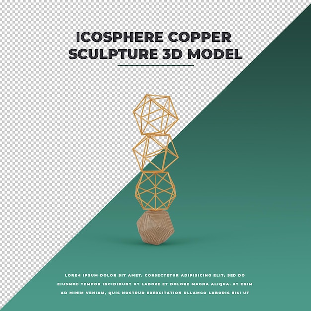 Escultura icosfera 3d de cobre