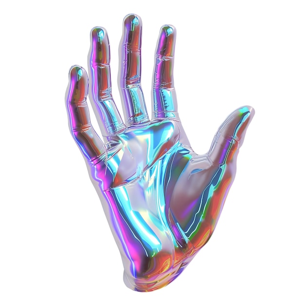 Escultura de mano holográfica iridescente capturada por la IA generativa