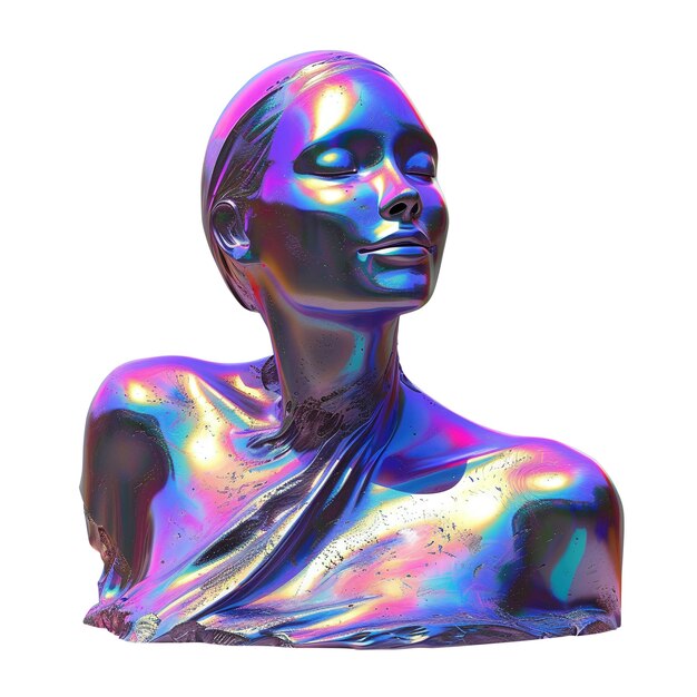 Escultura metálica holográfica de una mujer con apariencia líquida ai generativa