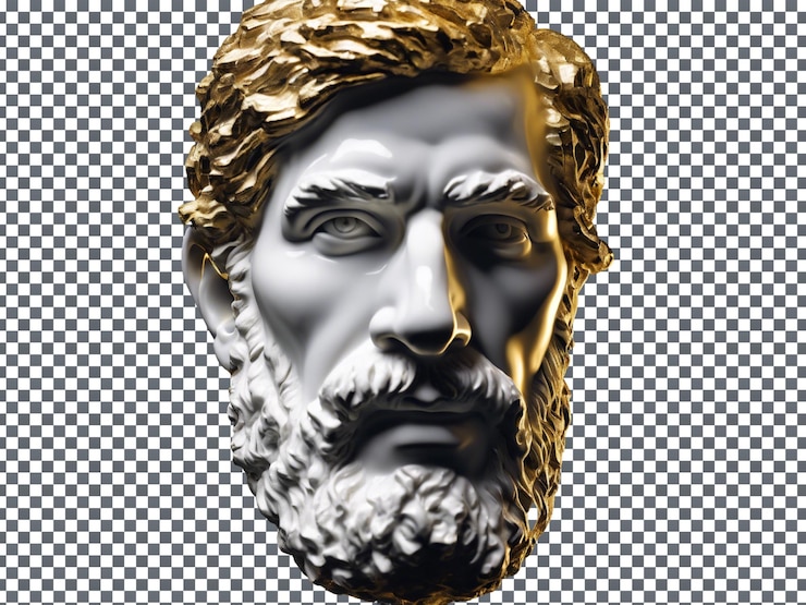 PSD escultura moderna de hipster barbudo isolada em fundo transparente
