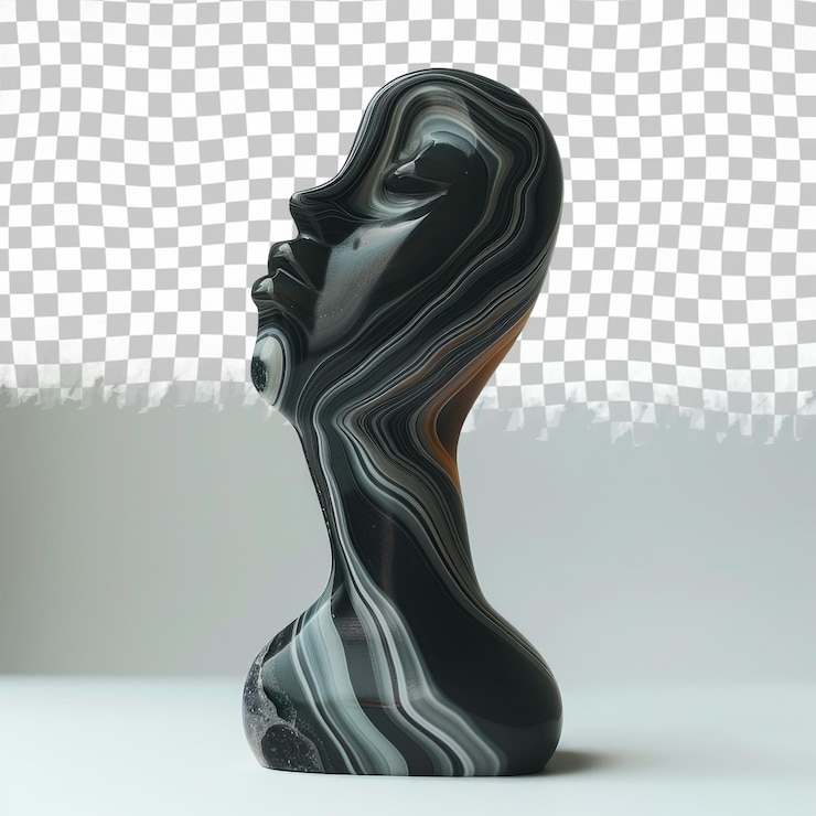 PSD una escultura negra de una mujer con una cara negra y una cabeza negra