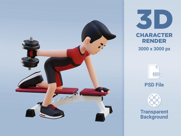 Escultura de personajes deportivos en 3D de tríceps con ejercicio de retroceso con manivelas