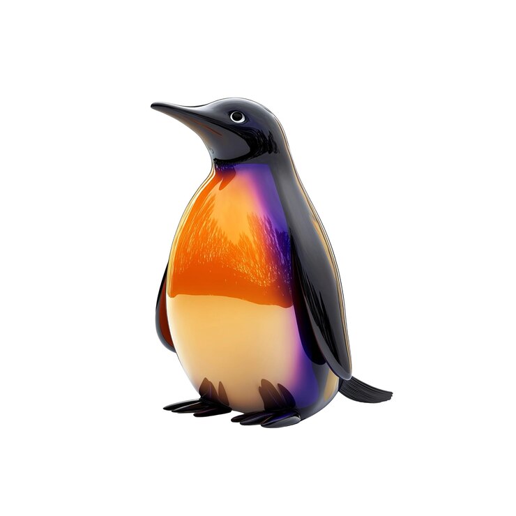 PSD escultura de pingüino de vidrio vibrante naranja púrpura y negra